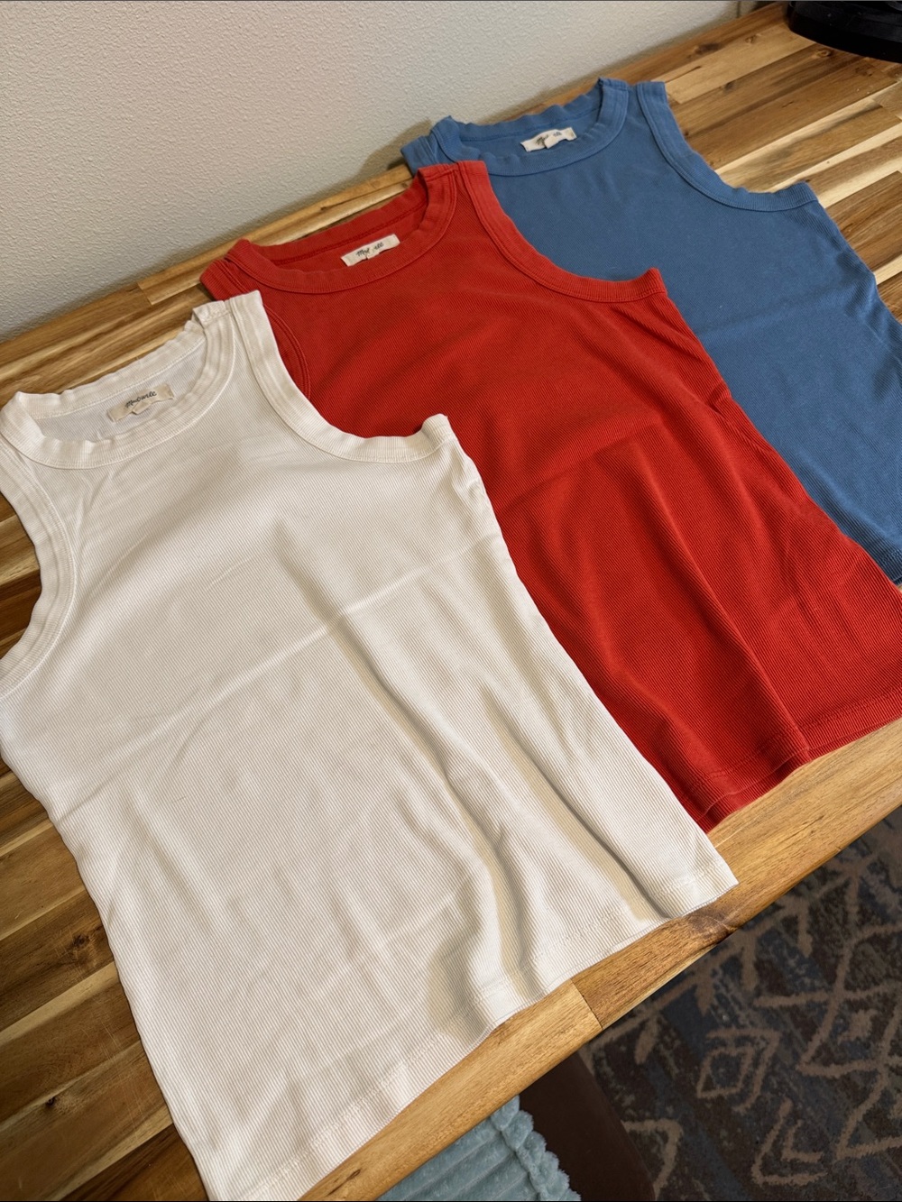 Madewell Bundle of 3 Brightside Ribbed Cutaway Tank Tops XS White Orange Blue